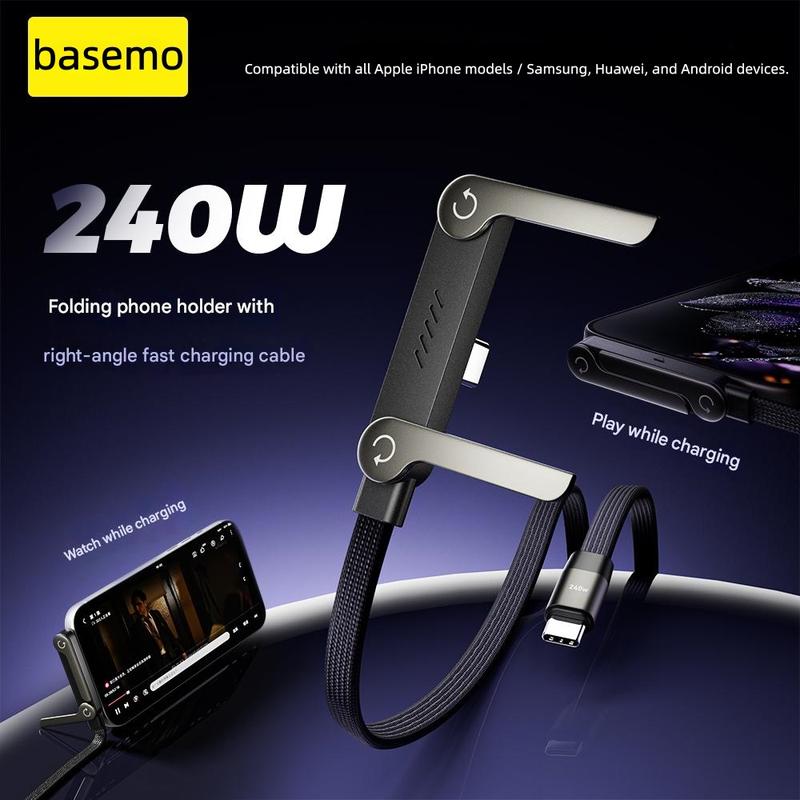 basemo 240W 2-in-1 Fast Charging Cable with Built-In Invisible Stand (Black)